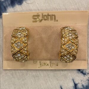 St. John Gold Crystal Embellished Huggie Earrings